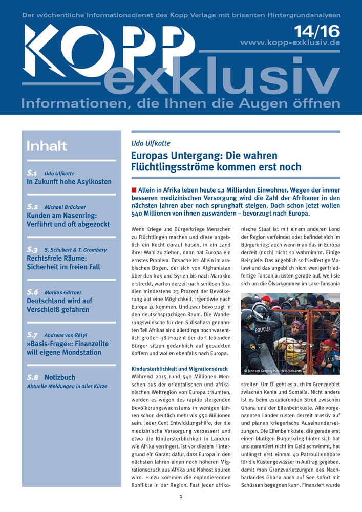 Allein in Afrika leben heute 1,1 Milliarden Einwohner. Wegen der immer besseren medizinischen Versorgung wird die Zahl der Afrikaner in den nächsten Jahren aber noch sprunghaft steigen. Doch schon jetzt wollen 540 Millionen von ihnen auswandern – bevorzugt nach Europa.