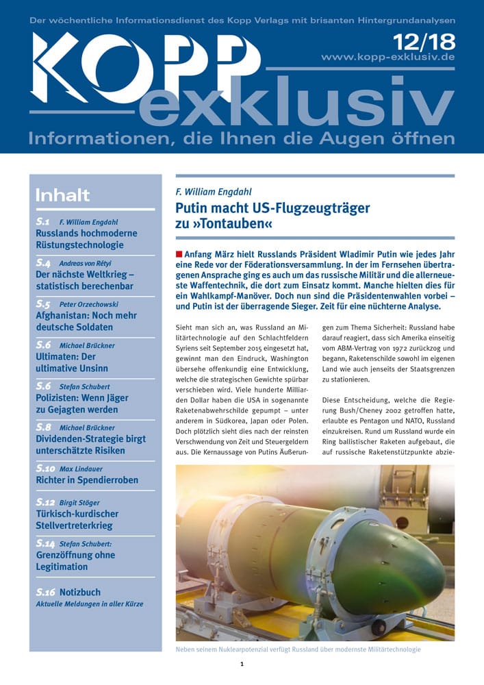 Anfang März hielt Russlands Präsident Wladimir Putin wie jedes Jahr eine Rede vor der Föderationsversammlung. In der im Fernsehen übertragenen Ansprache ging es auch um das russische Militär und die allerneueste Waffentechnik, die dort zum Einsatz kommt. Manche hielten dies für ein Wahlkampf-Manöver. Doch nun sind die Präsidentenwahlen vorbei – und Putin ist der überragende Sieger. Zeit für eine nüchterne Analyse.