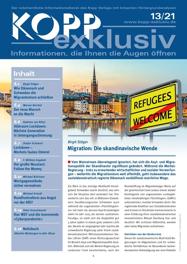 Vom Mainstream überwiegend ignoriert, hat sich die Asyl- und Migrationspolitik der Skandinavier signifikant geändert. Während die MerkelRegierung – trotz zu erwartender wirtschaftlicher und sozialer Verwerfungen – weiterhin die Migrationstore weit offenhält, geht insbesondere das sozialdemokratisch regierte Dänemark verblüffend restriktive Wege.