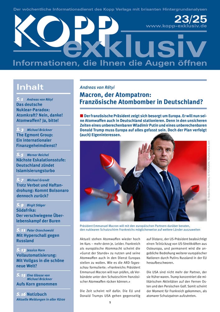 Der französische Präsident zeigt sich besorgt um Europa. Er will nun seine Atomwaffen auch in Deutschland stationieren. Denn in den unsicheren Zeiten eines unberechenbaren Wladimir Putin und eines unberechenbaren Donald Trump muss Europa auf alles gefasst sein. Doch der Plan verfolgt (auch) Eigeninteressen.
