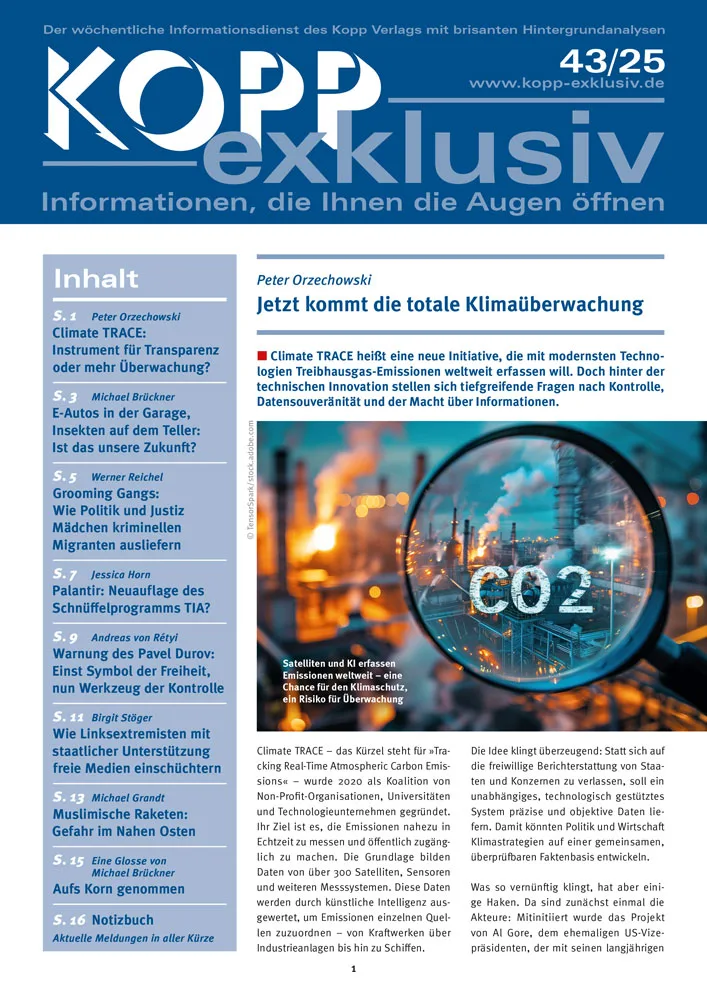 Climate TRACE heißt eine neue Initiative, die mit modernsten Technologien Treibhausgas-Emissionen weltweit erfassen will. Doch hinter der technischen Innovation stellen sich tiefgreifende Fragen nach Kontrolle, Datensouveränität und der Macht über Informationen.