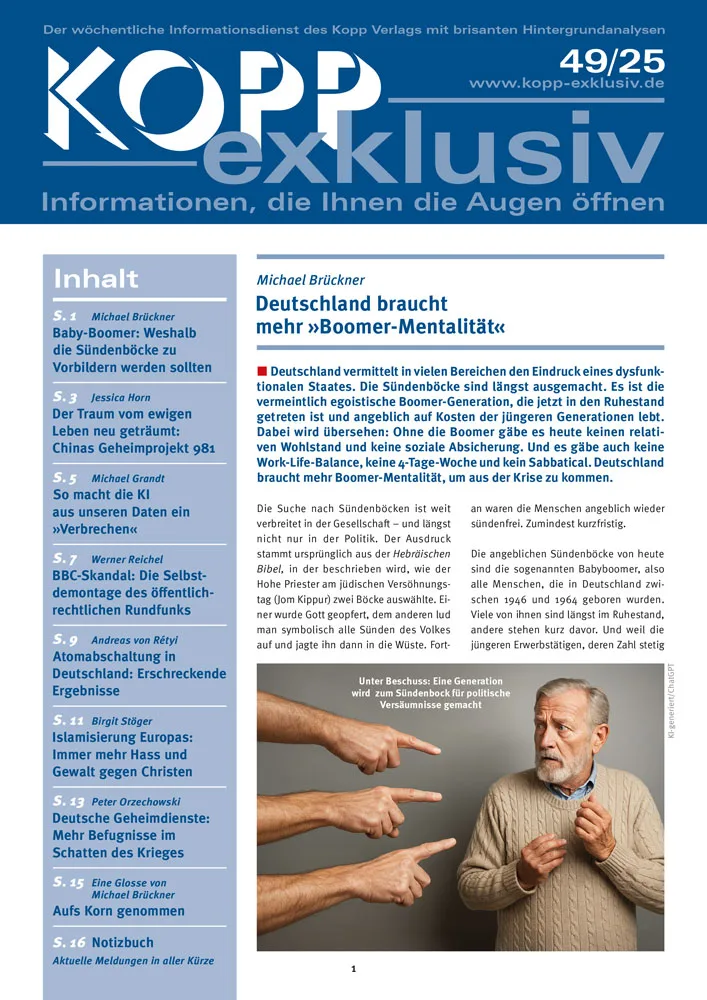 Deutschland vermittelt in vielen Bereichen den Eindruck eines dysfunktionalen Staates. Die Sündenböcke sind längst ausgemacht. Es ist die vermeintlich egoistische Boomer-Generation, die jetzt in den Ruhestand getreten ist und angeblich auf Kosten der jüngeren Generationen lebt. Dabei wird übersehen: Ohne die Boomer gäbe es heute keinen relativen Wohlstand und keine soziale Absicherung. Und es gäbe auch keine Work-Life-Balance, keine 4-Tage-Woche und kein Sabbatical. Deutschland braucht mehr Boomer-Mentalität, um aus der Krise zu kommen.
