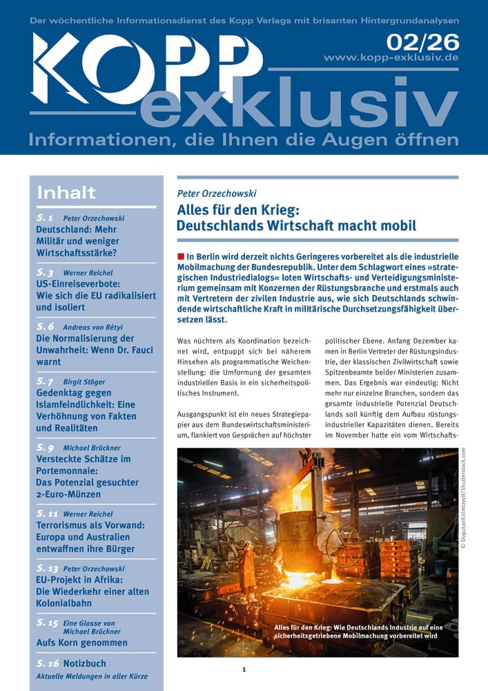 In Berlin wird derzeit nichts Geringeres vorbereitet als die industrielle Mobilmachung der Bundesrepublik. Unter dem Schlagwort eines »strategischen Industriedialogs« loten Wirtschafts- und Verteidigungsministerium gemeinsam mit Konzernen der Rüstungsbranche und erstmals auch mit Vertretern der zivilen Industrie aus, wie sich Deutschlands schwindende wirtschaftliche Kraft in militärische Durchsetzungsfähigkeit übersetzen lässt.