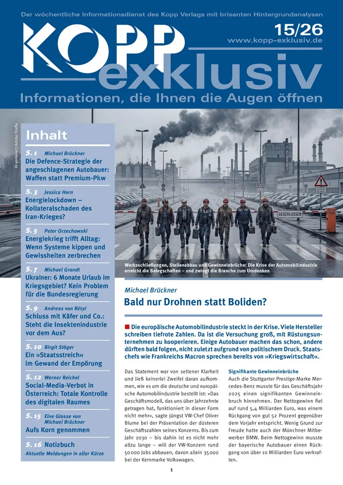 Die europäische Automobilindustrie steckt in der Krise. Viele Hersteller schreiben tiefrote Zahlen. Da ist die Versuchung groß, mit Rüstungsunternehmen zu kooperieren. Einige Autobauer machen das schon, andere dürften bald folgen, nicht zuletzt aufgrund von politischem Druck. Staatschefs wie Frankreichs Macron sprechen bereits von »Kriegswirtschaft«.