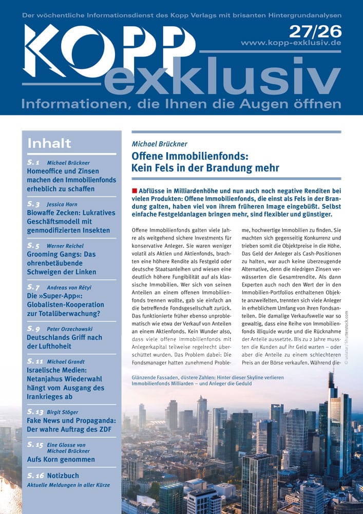 Abflüsse in Milliardenhöhe und nun auch noch negative Renditen bei vielen Produkten: Offene Immobilienfonds, die einst als Fels in der Brandung galten, haben viel von ihrem früheren Image eingebüßt. Selbst einfache Festgeldanlagen bringen mehr, sind flexibler und günstiger.