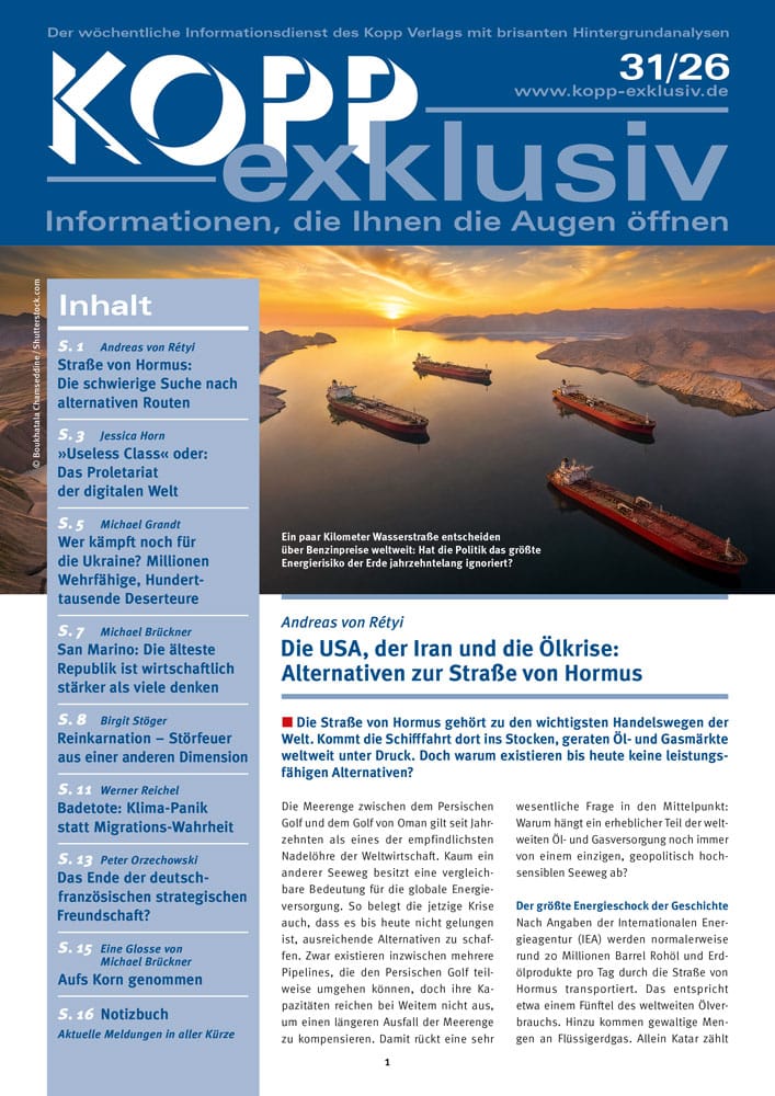 Die Straße von Hormus gehört zu den wichtigsten Handelswegen der Welt. Kommt die Schifffahrt dort ins Stocken, geraten Öl- und Gasmärkte weltweit unter Druck. Doch warum existieren bis heute keine leistungsfähigen Alternativen?