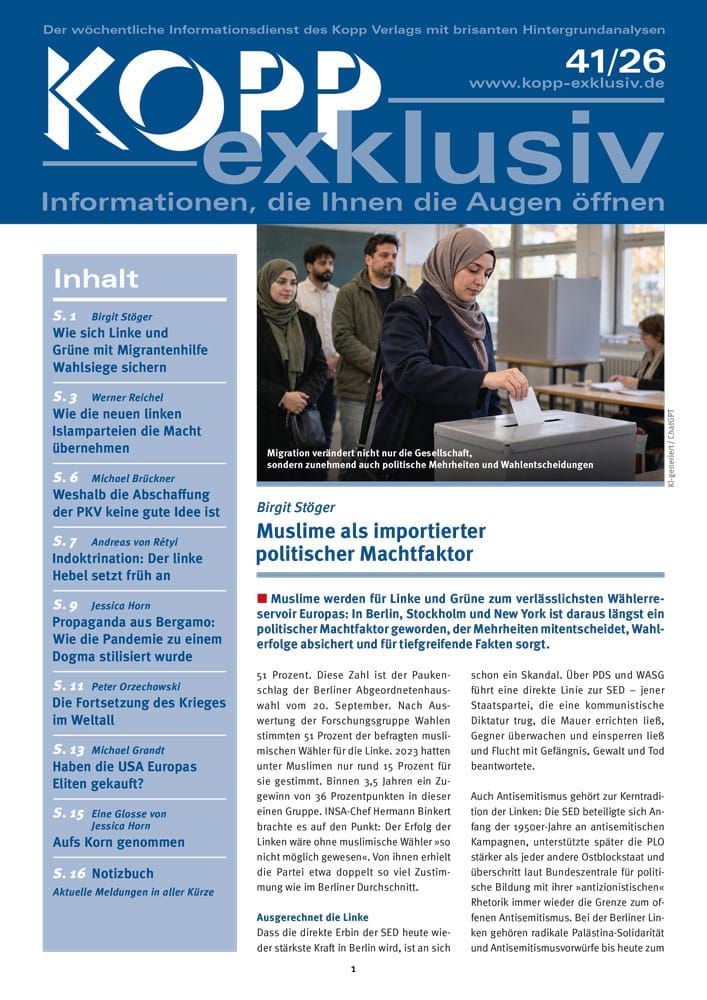 Muslime werden für Linke und Grüne zum verlässlichsten Wählerreservoir Europas: In Berlin, Stockholm und New York ist daraus längst ein politischer Machtfaktor geworden, der Mehrheiten mitentscheidet, Wahlerfolge absichert und für tiefgreifende Fakten sorgt.